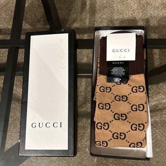 Gucci Accessories - Gucci Tan and Brown GG Pattern Socks